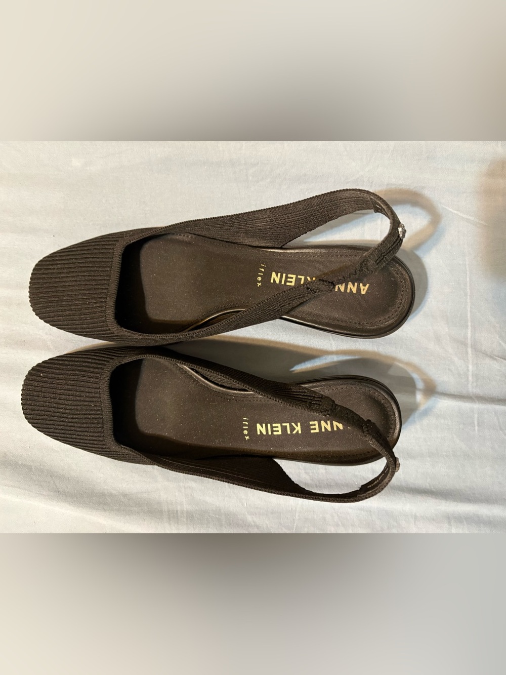 Anne Klein Black Ribbed Slingback Flats